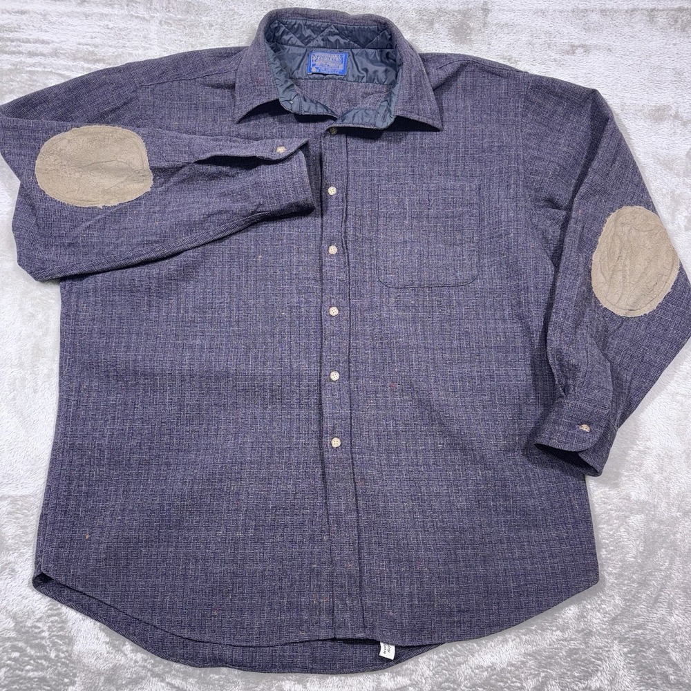 Vintage Pendleton Wool Shirt Mens XL Navy Plaid 100% Pure Virgin Made In USA